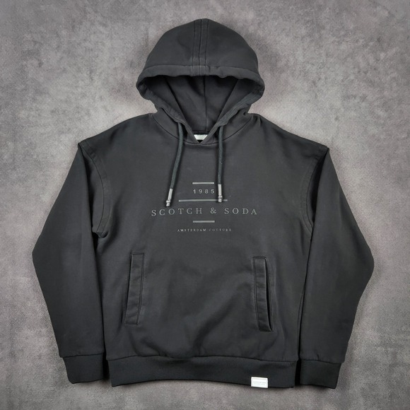 Scotch Soda Amsterdam Couture Black Hoodie Sweatshirt Mens Size S 1985 Logo